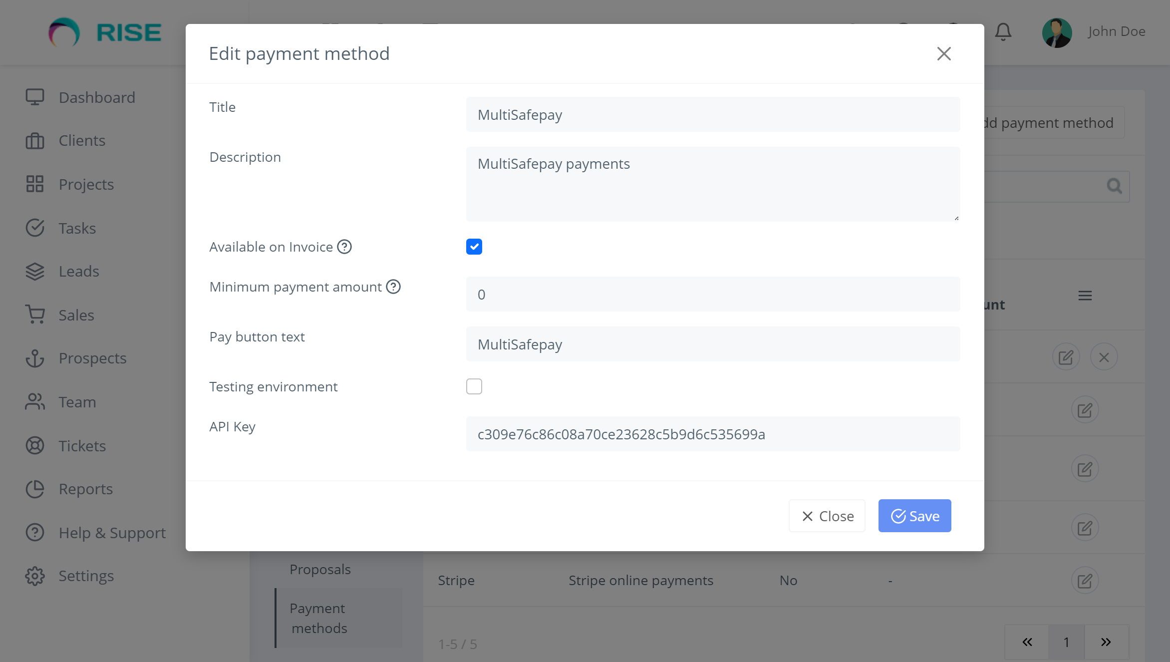 MultiSafepay payment method for RISE CRM by CodeCanyon